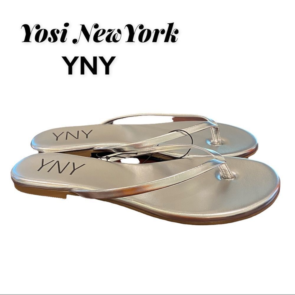 NEW Yosi YNY New York Olivia Silver Flip Flop Thong Sandals 11